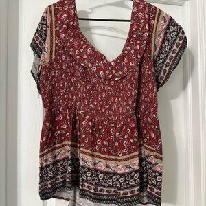 Maurices Red and Black Flutter Sleeve Peplum Blouse size 2X